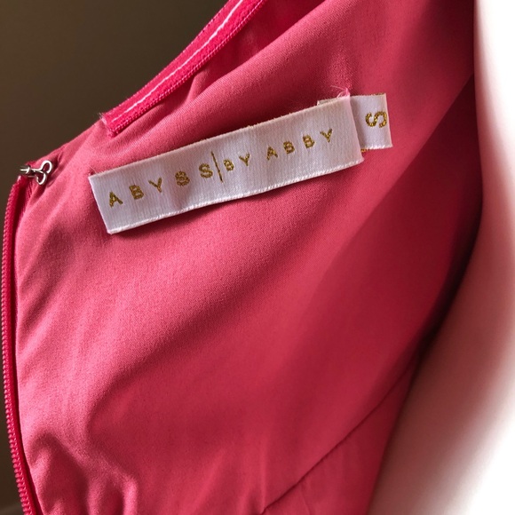 Abyss By Abby Pink Mirna Gown Prom Dress Off Shoulder Dress MIDI Ruffle Bottom - Picture 12 of 12